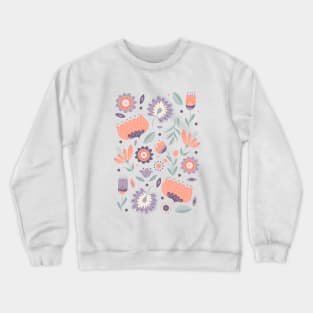 Folk Art Florals in Pink + Purple Crewneck Sweatshirt